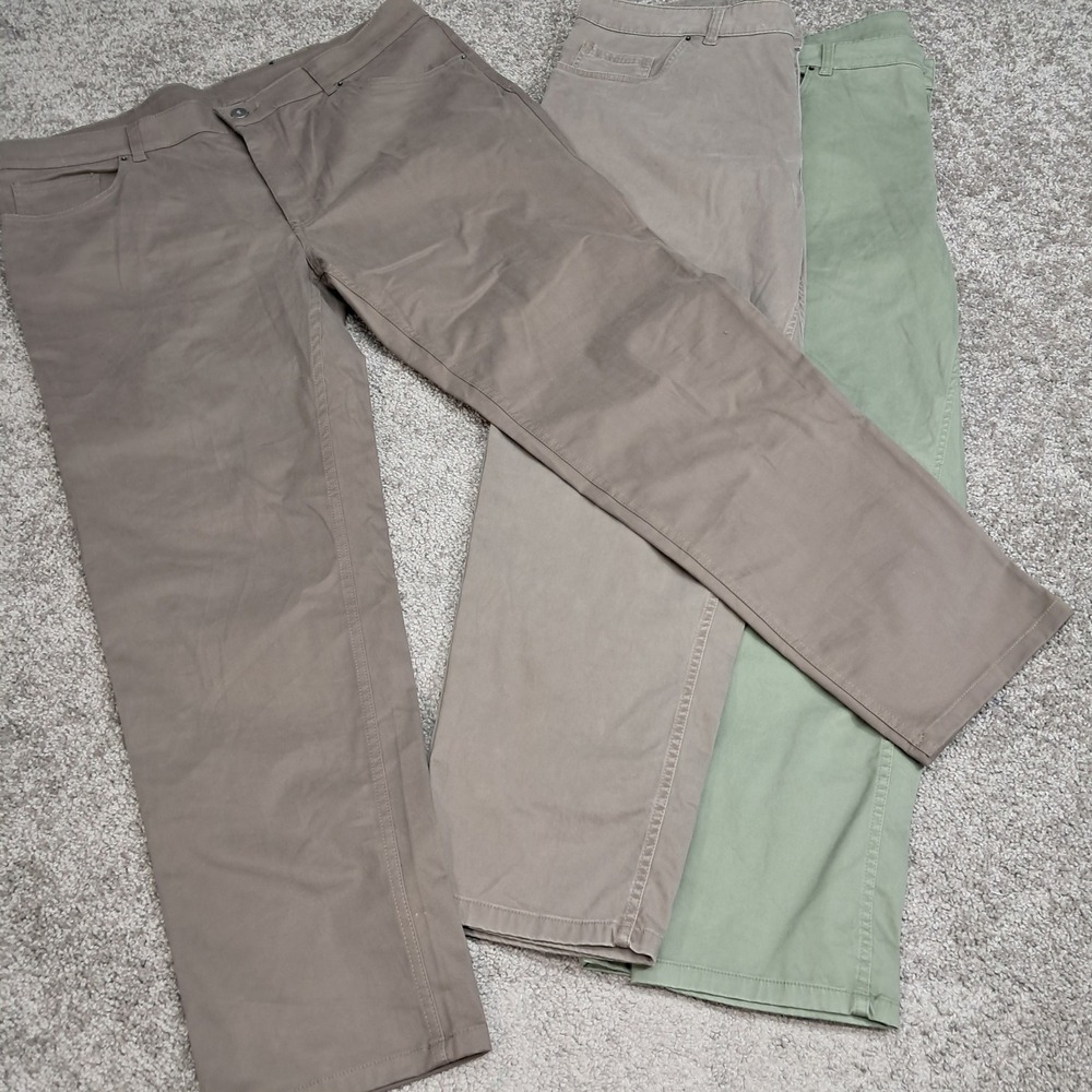 George Mens 42x30 Straight Leg Pants Lot of 3 Khaki Olive Tan 5-Pocket Trousers